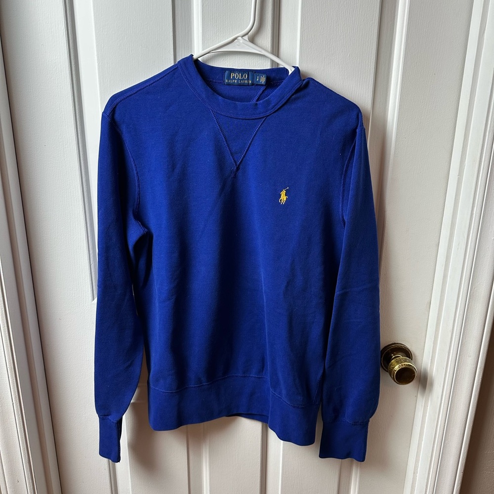 Polo by Ralph Lauren Men's Blue Sweatshirt with Yellow Logo Size Small